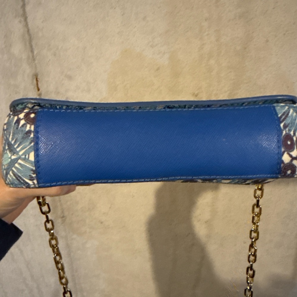 Tory Burch Blue Floral Coated Canvas Crossbody/Shoulder Bag - Picture 6 of 8